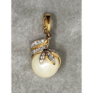 Gold-Plated Sterling Silver Pendant W/ Pearl & CZ Leaf Design By M&N